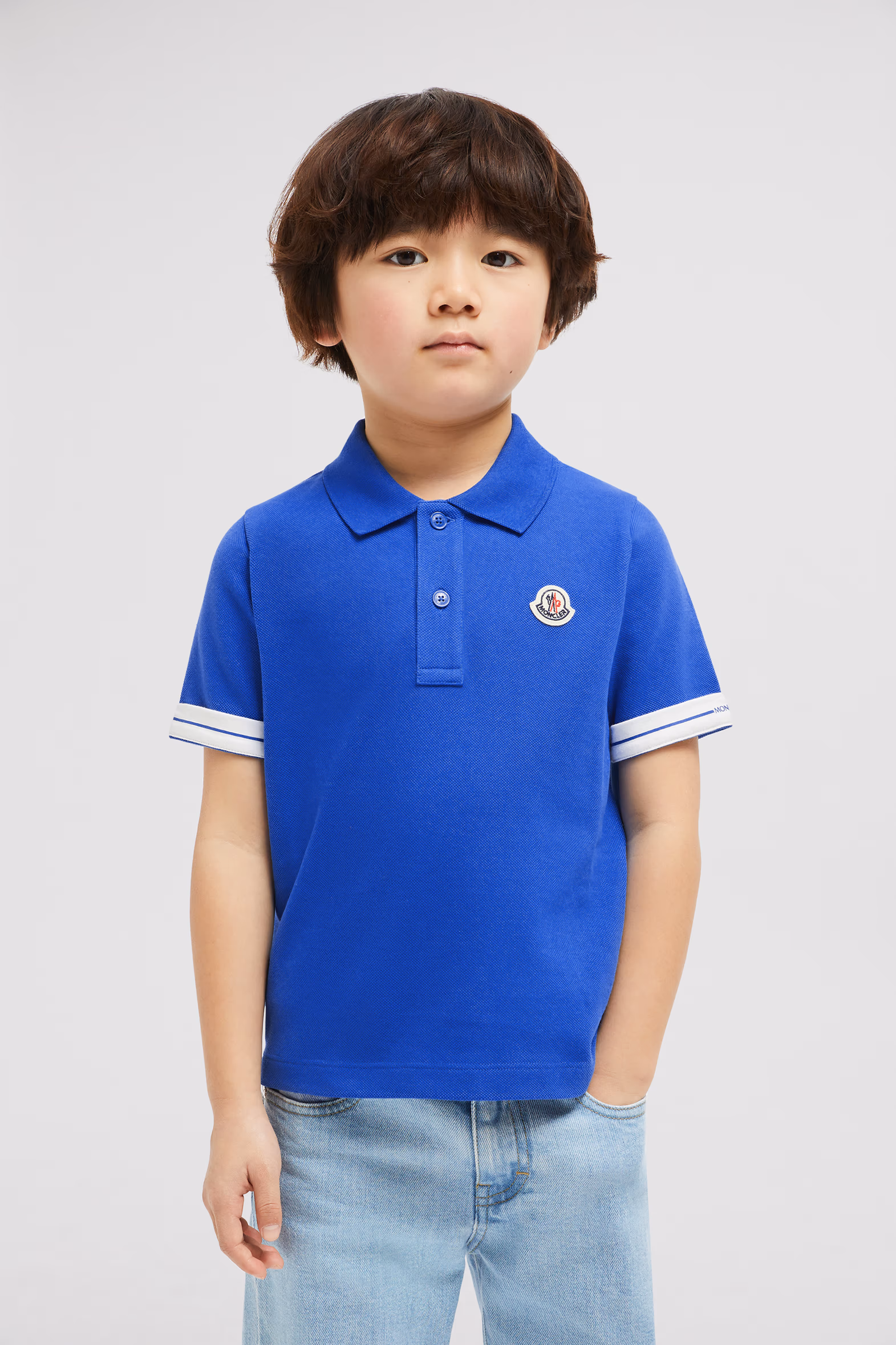 Logo Patch Cotton Piquet Polo Shirt Boy Electric Blue Moncler 2